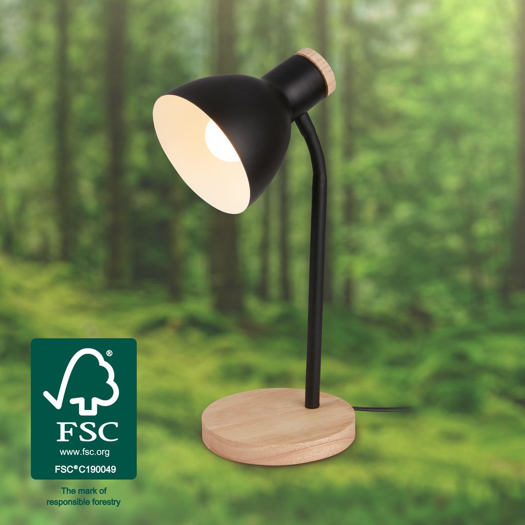 Prep Tischlampe - mit Schalter, E14 Fassung, max. 10W, Schwarz-Holz