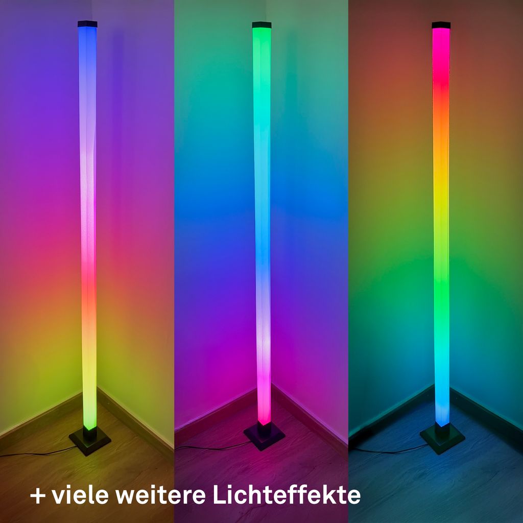 RGBIC+W LED Floor Lamp Black – Music Sync, Remote, USB, 1500mm