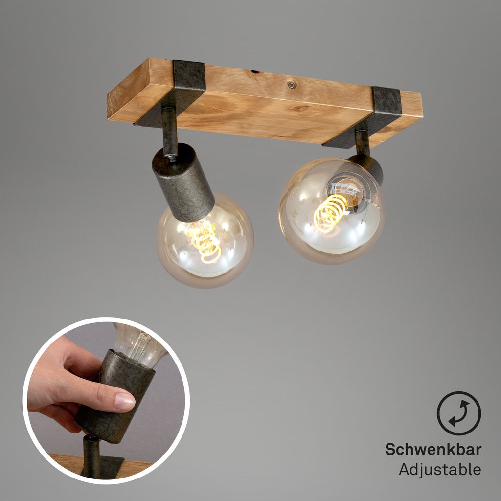 Spotleuchte Deckenlampe schwenkbar 2xE27 Metall-Holz Gunmetal 25W Briloner 5