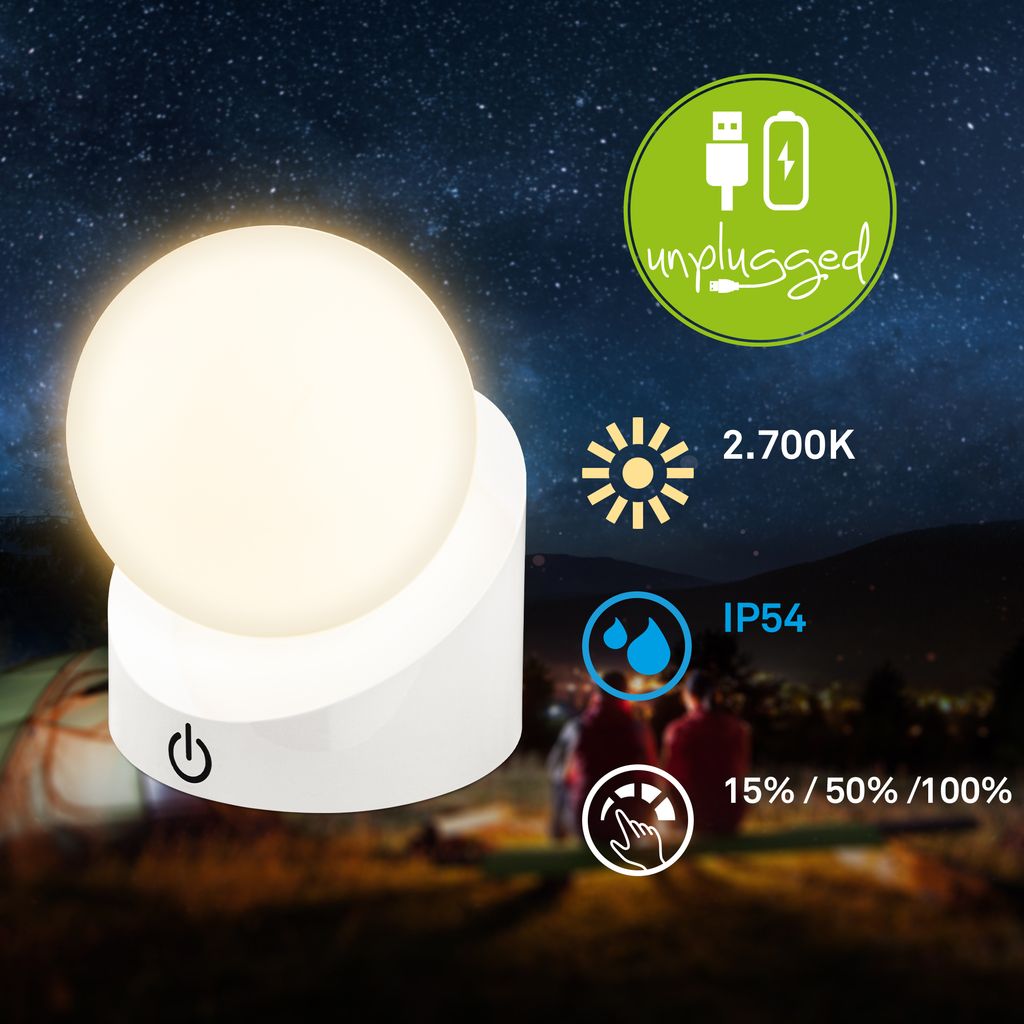 Briloner Sora Mini LED Tischlampe kabellos IP54, Dimmbar, Touch, Weiß