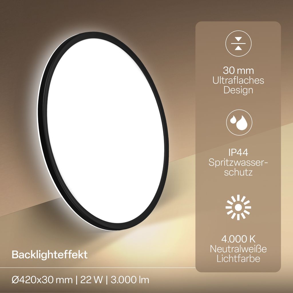 LED Deckenlampe LED Panel Deckenleuchte Flach IP44 Neutralweiß Indirektes Licht 1