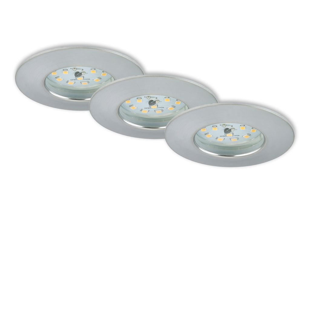 LED Einbauleuchten Dimmbar 3er Set IP44 6.5 W alu Kunststoff Ø 7.5 cm Briloner 0