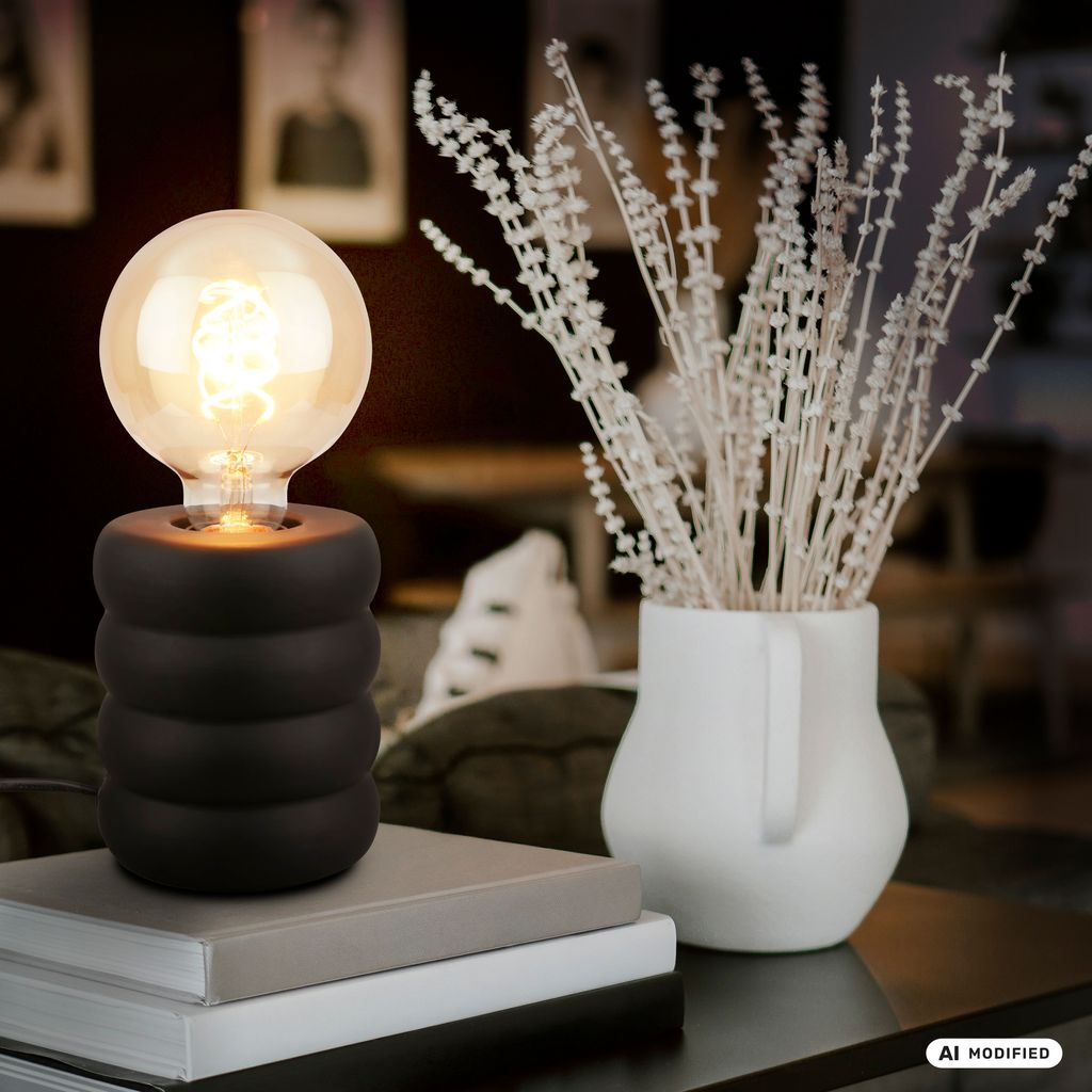 Foam Tischlampe - mit Schalter, Keramik, E27 Fassung, Schwarz-matt