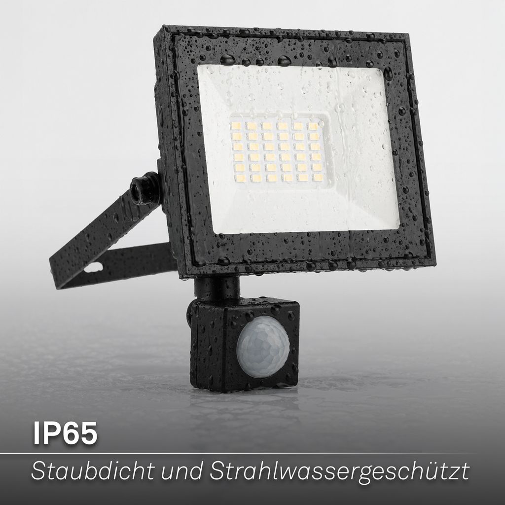 Varo Outdoor Floodlight - 30W, 2700lm, With Motion Sensor, LED, Neutral White, IP65, Black