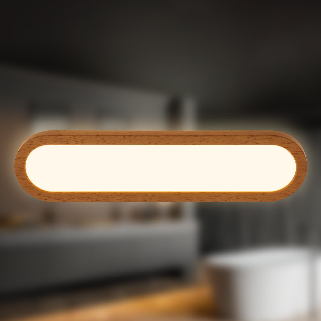 Pil Spiegelleuchte - 10W, 1200lm, LED, Backlight, 35cm, Warmweiß, Holzfarben