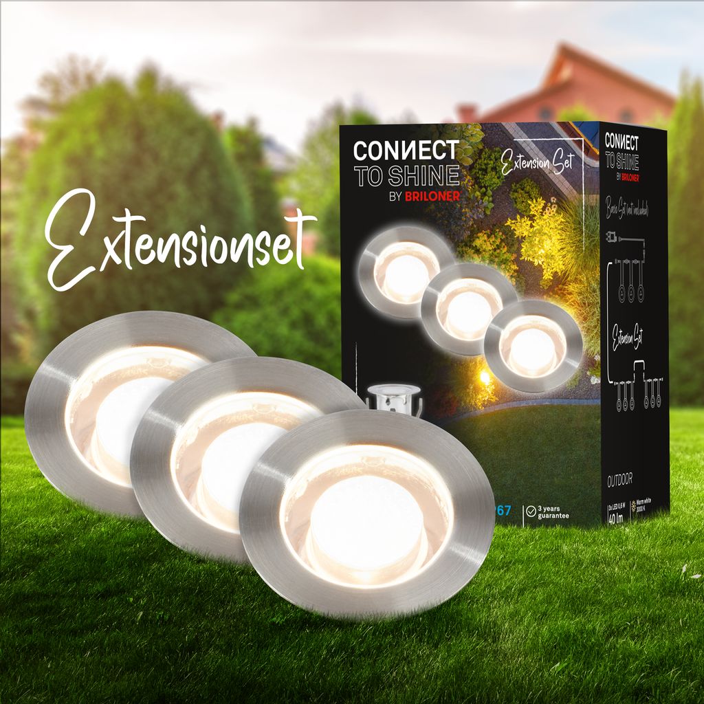 CONNECT TO SHINE Erweiterungsset Kebony mit 3er Set LED Bodeneinbaustrahler. IP67 1