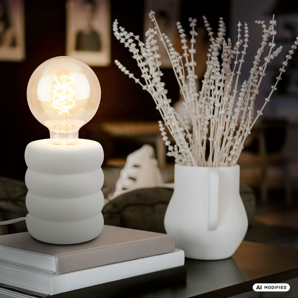 Foam Tischlampe - mit Schalter, Keramik, E27 Fassung, Weiß-matt