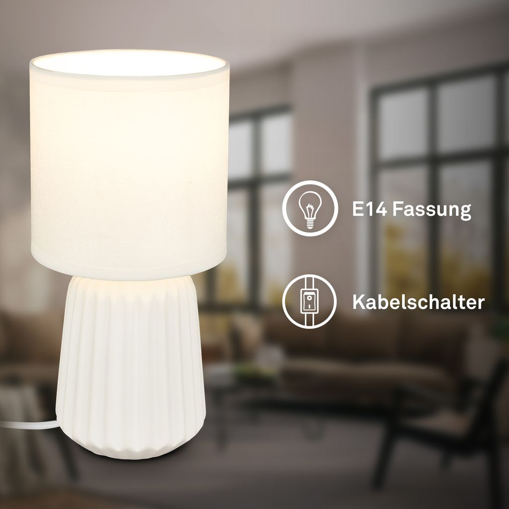 Dora Tischlampe - mit Schalter, Keramik, E14 Fassung, Weiß