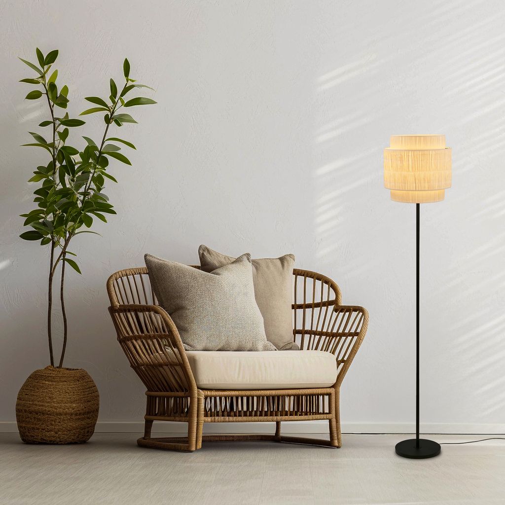Briloner Papper Stehlampe, Bastschirm, Ein/Aus Fußtaster, Natur