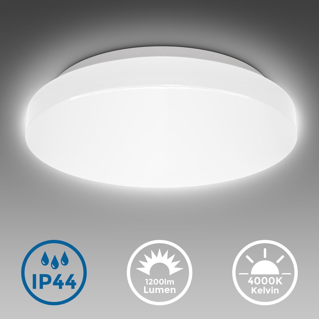 B.K.Licht LED Bathroom Ceiling Light, Built-in 12W LED Board, 1200lm, Neutral White 4000K, Ø11.4in/29cm, IP44 Splash Water Protection, Modern Light Fitting, Flush Mount Ceiling Lamp