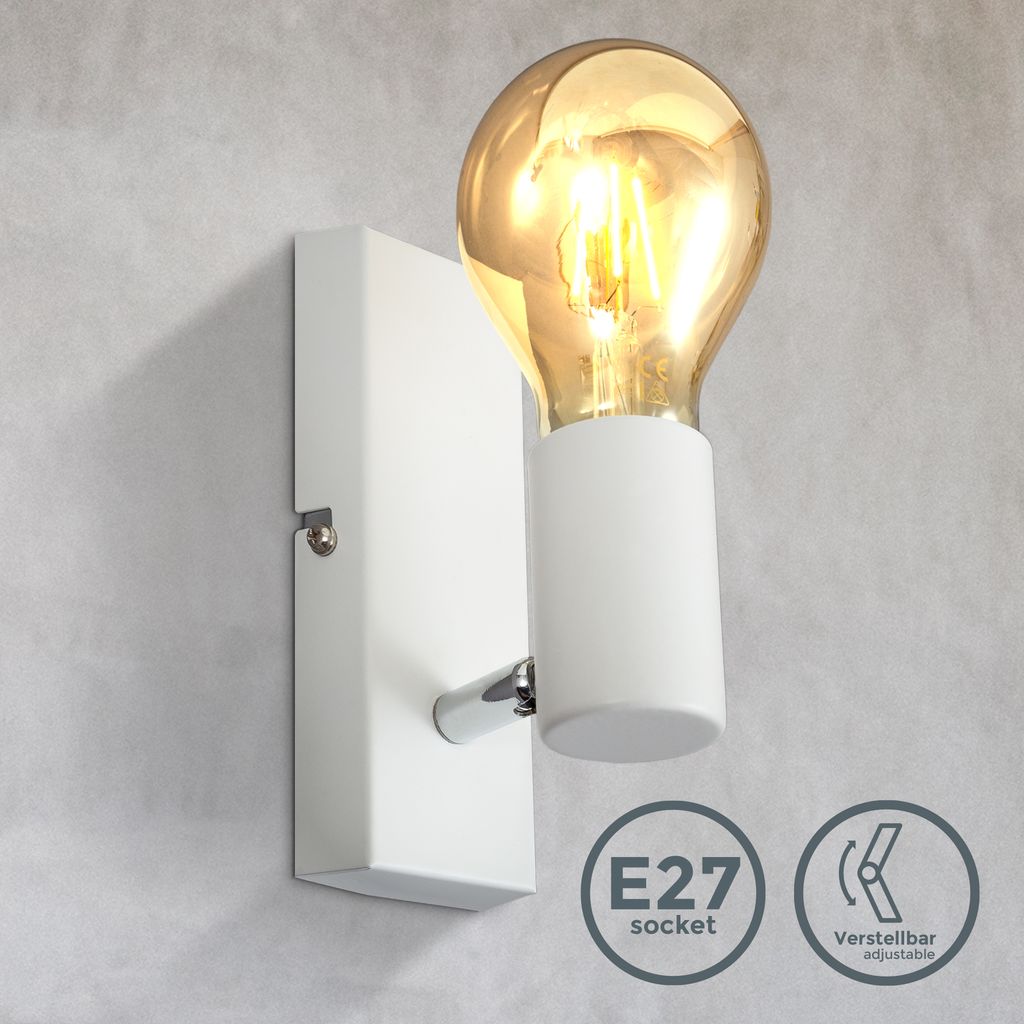 B.K.Licht Wall Light, Rotatable Spot, E27 Socket, Bulb not Included, Spotlight for Living Room, Bedroom & Corridor, White Lamp, Metal, Swivel Design IP20 230V