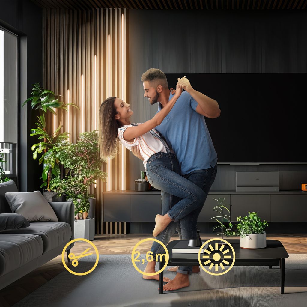 Erweiterungs-SET LED Strip An/Aus für Wandpaneele 260 cm, Warmweiß, kürzbar, selbstklebend, Weiß