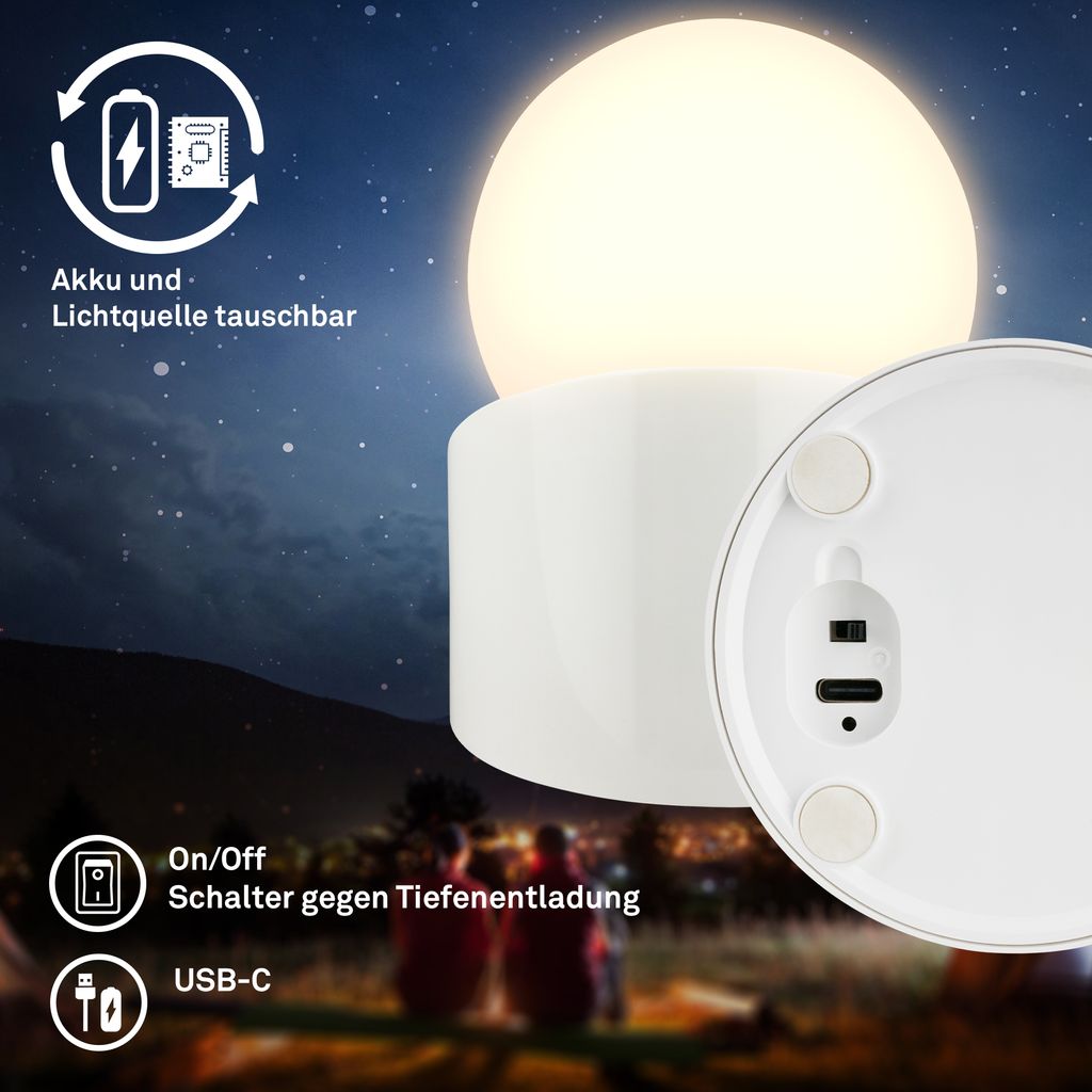 Sora Mini LED Tischlampe kabellos IP54, Dimmbar, Touch, 2er Set, Weiß