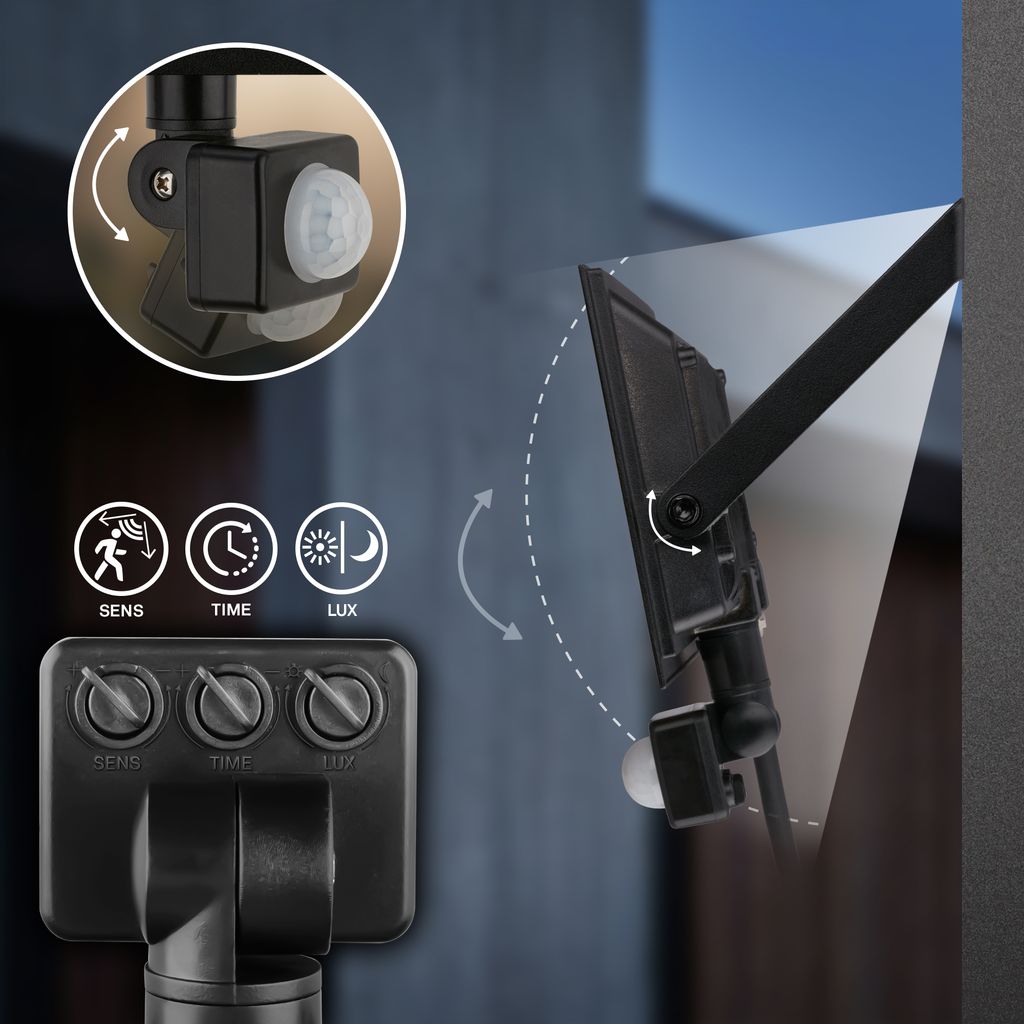 Varo Outdoor Floodlight - 20W, 1800lm, With Motion sensor, LED, Neutral White, IP65, Black