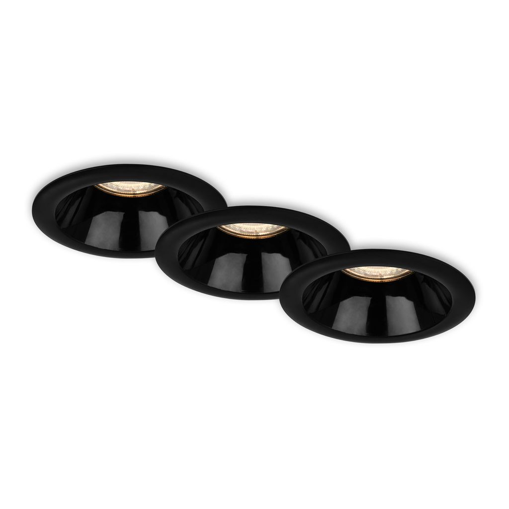 LED Einbauleuchten 3er Set GU10 versenkte Fassung IP23 schwarz Ø9.5cm Briloner 0