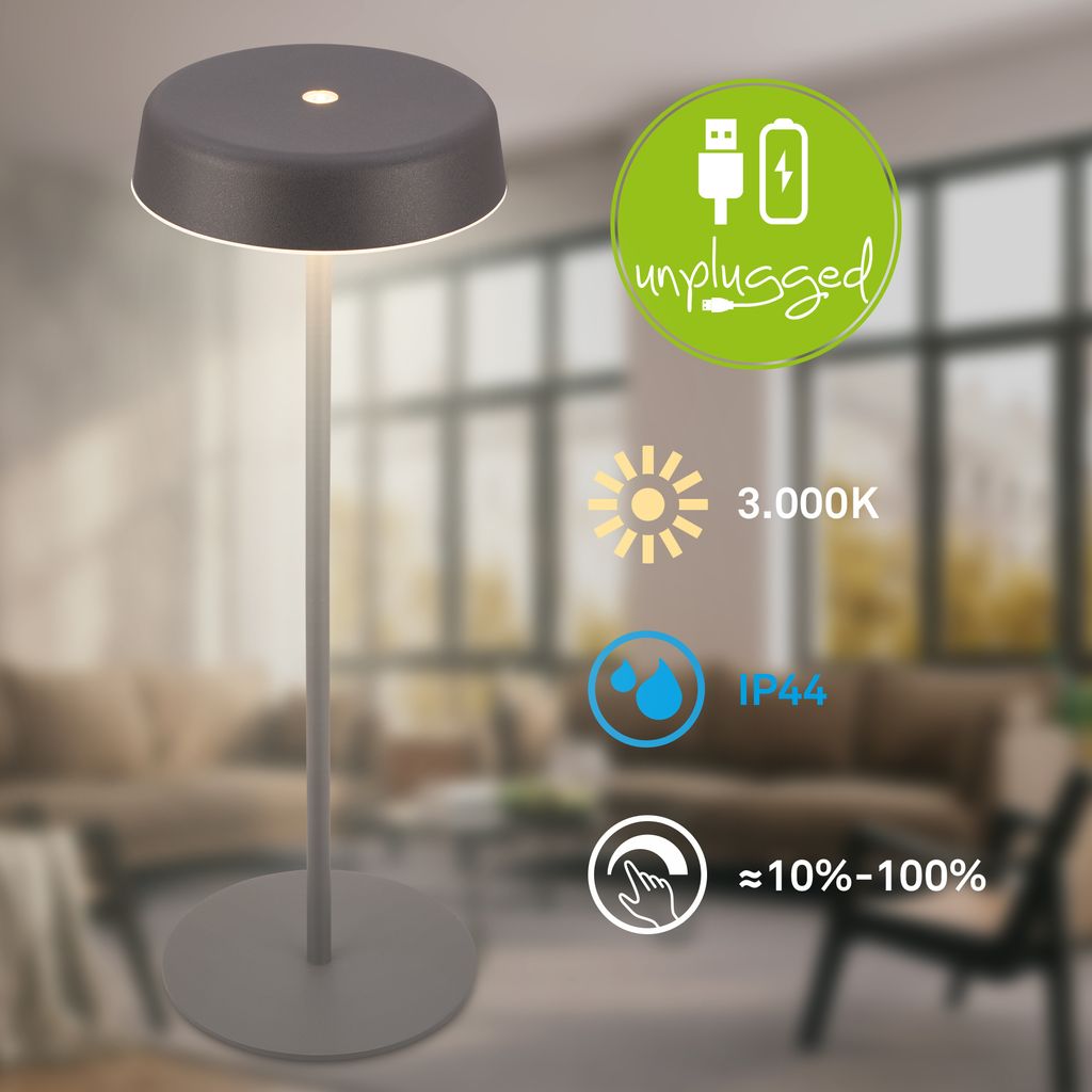 Pala Tischlampe - 2W, 200lm, Kabellos, LED, Touch, Dimmbar, Anthrazit