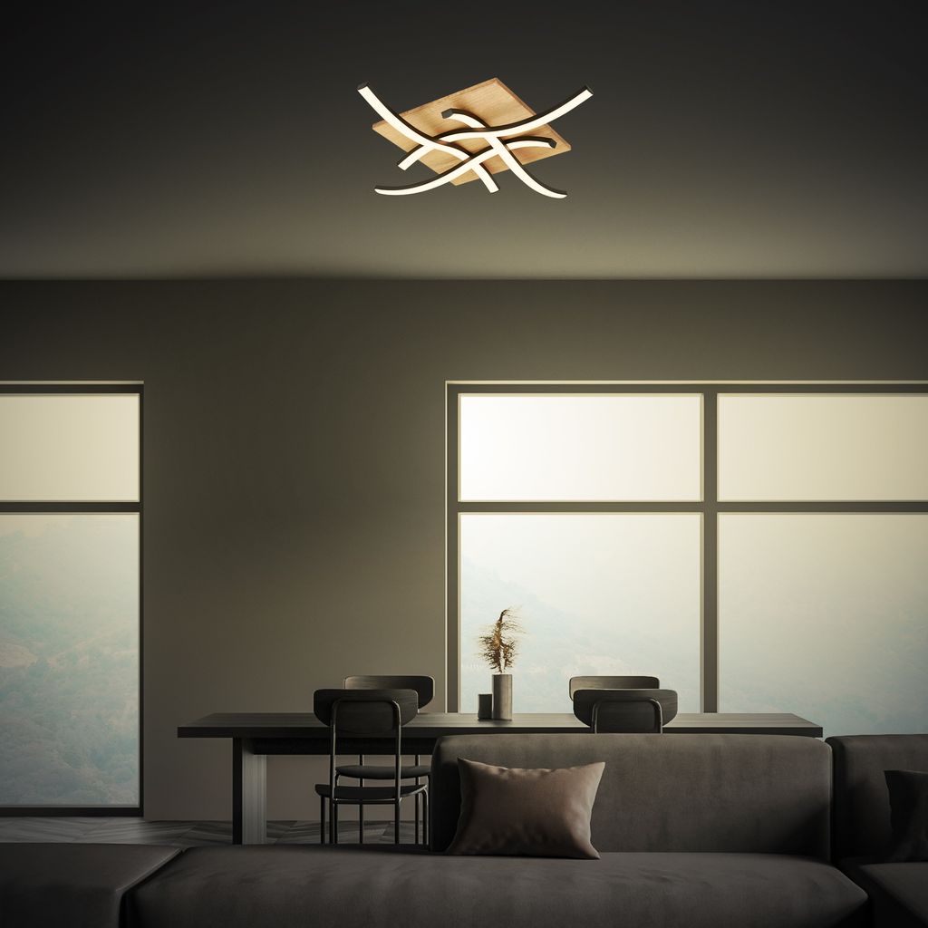 Deckenlampe Wellenförmige Deckenleuchte Schlafzimmer Wohnzimmer Warmweiß Holz 5