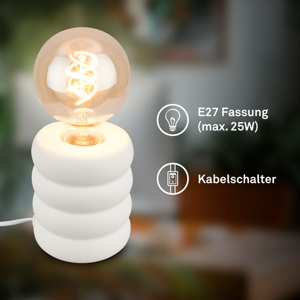 Foam Tischlampe - mit Schalter, Keramik, E27 Fassung, Weiß-matt