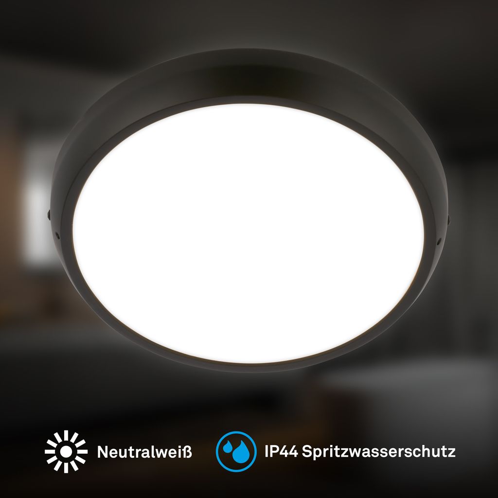 Navaro Deckenleuchte Ø27,5 cm - 18W, 1900lm, Neutralweiß, IP44, Schwarz