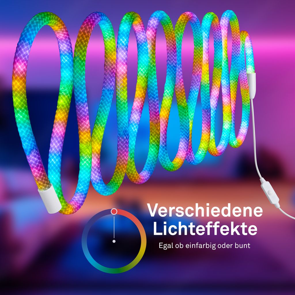 LED Streifen 2m - RGBIC Farbwechsel, Fernbedienung, Weiß