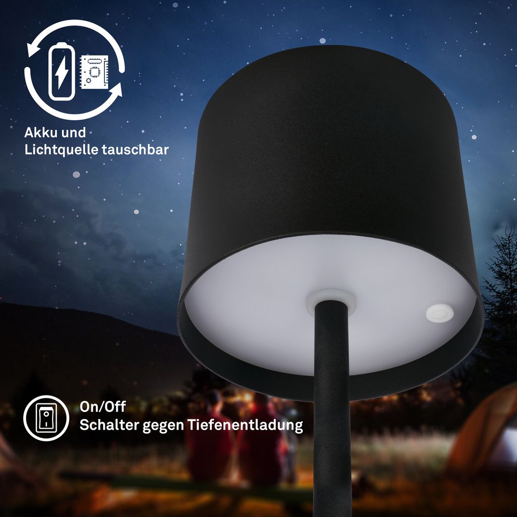 Briloner Sigo LED Tischlampe kabellos IP44, Dimmbar, Ladestation, Schwarz