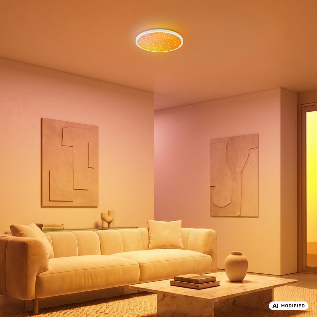 Slim Deckenlampe Ø37,5 cm - LED, AuraGlow, Farbwechsel, Dimmbar, Fernbedienung, Weiß