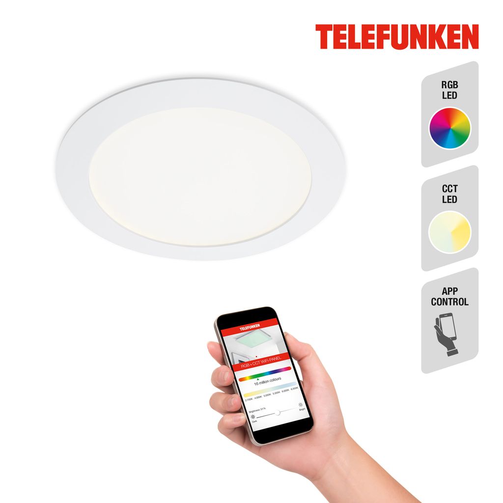 LED Einbauleuchte Smart WiFi App Steuerung Bluetooth 12 W weiß Metall Telefunken 2