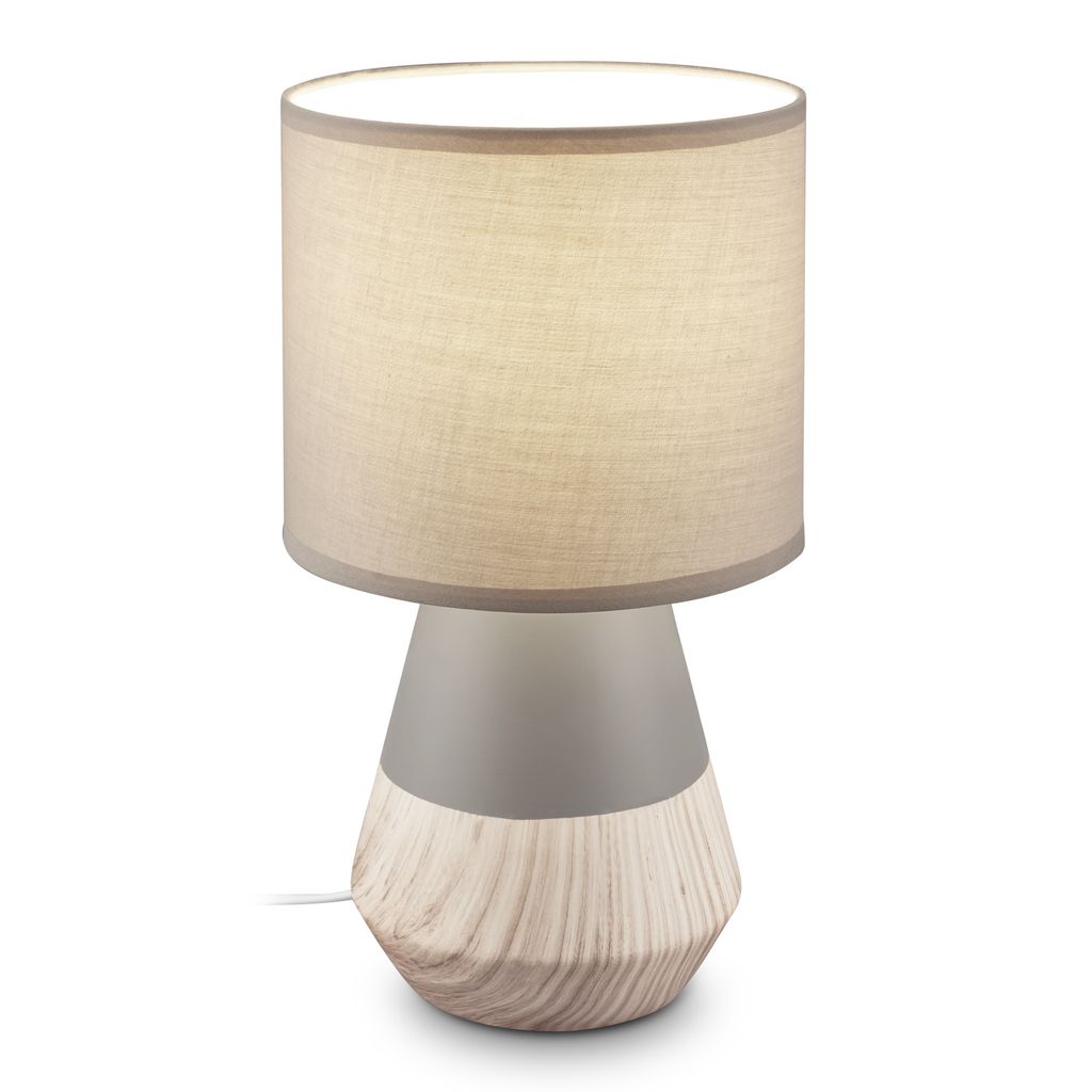 Linda Tischlampe - mit Schalter, Keramik, E14 Fassung, Grau-Holzoptik