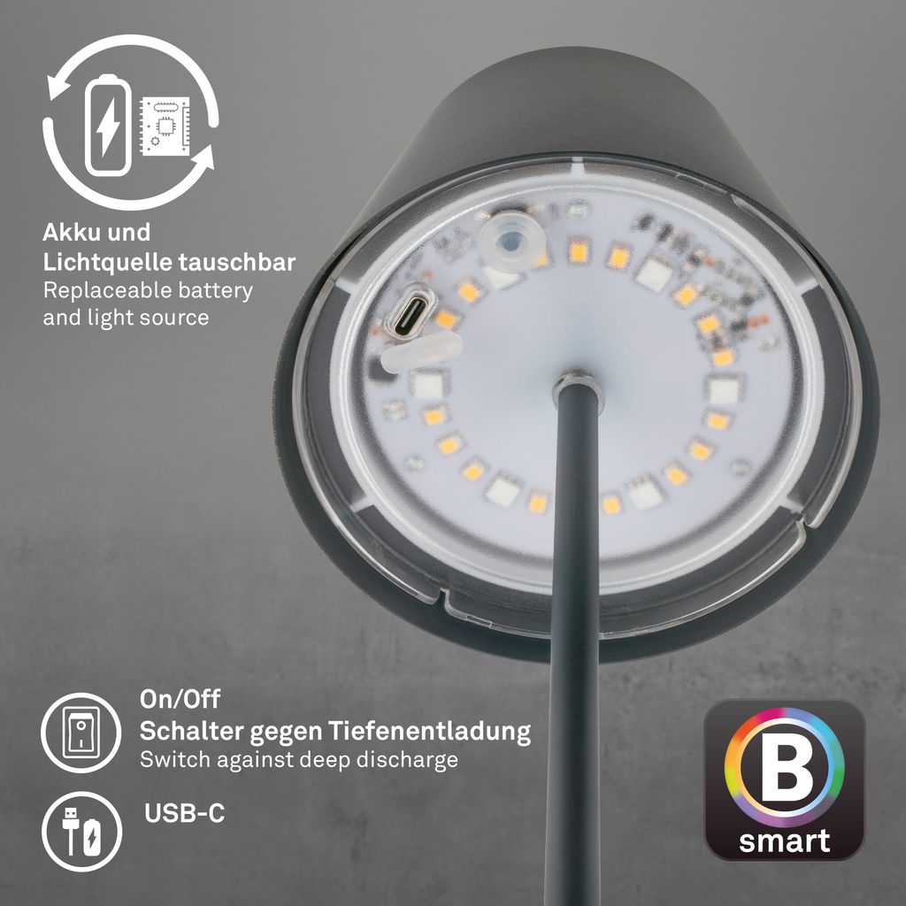 LED Tischlampe kabellos Tischleuchte Smart Appsteuerung Aussen/Innen Dimmbar 7