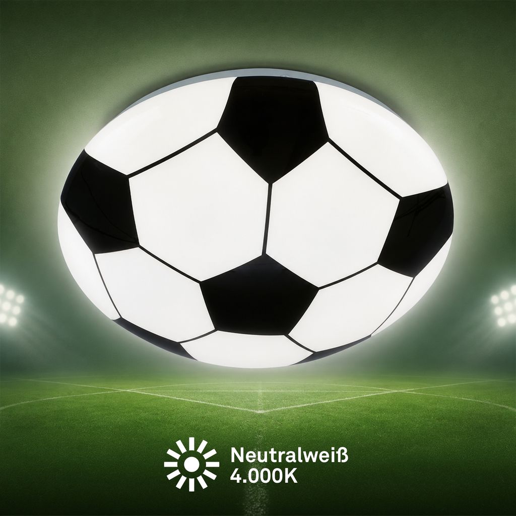Soccer LED ceiling light, football motif, 4000K, black and white colour