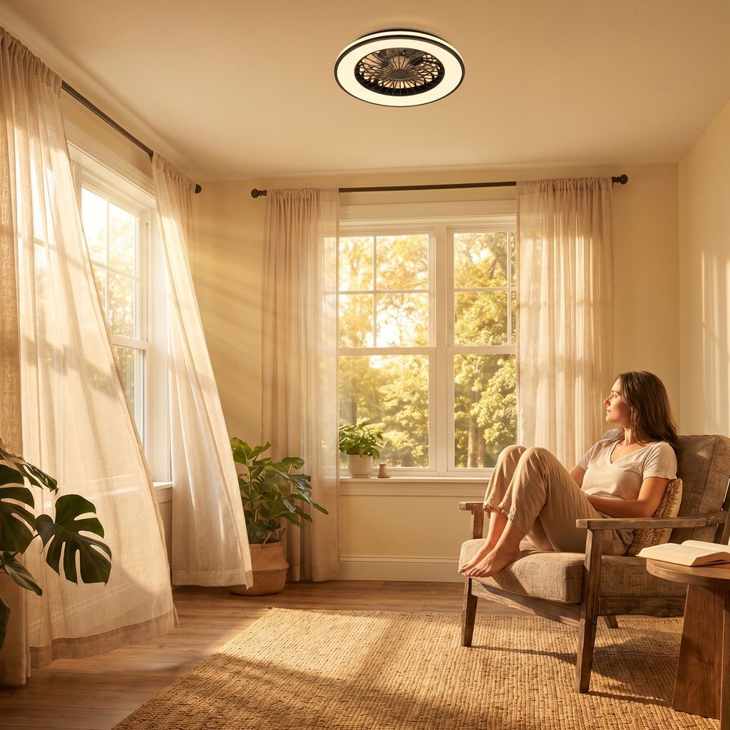 LED Ceiling Fan Light, CCT 3000–6500K, Remote Control, Timer, Black