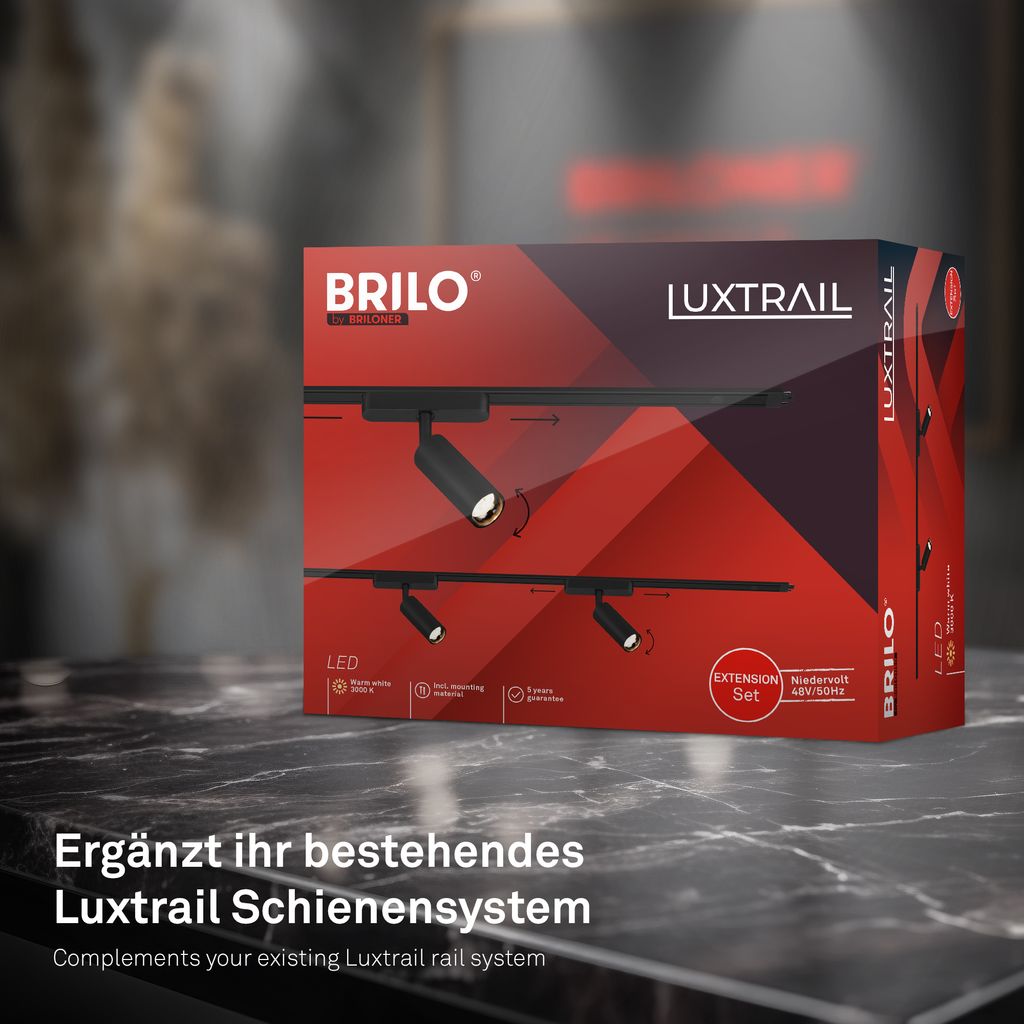 Briloner Luxtrail Schienensystem, Erweiterungsset, 2x LED Spots, Schwarz