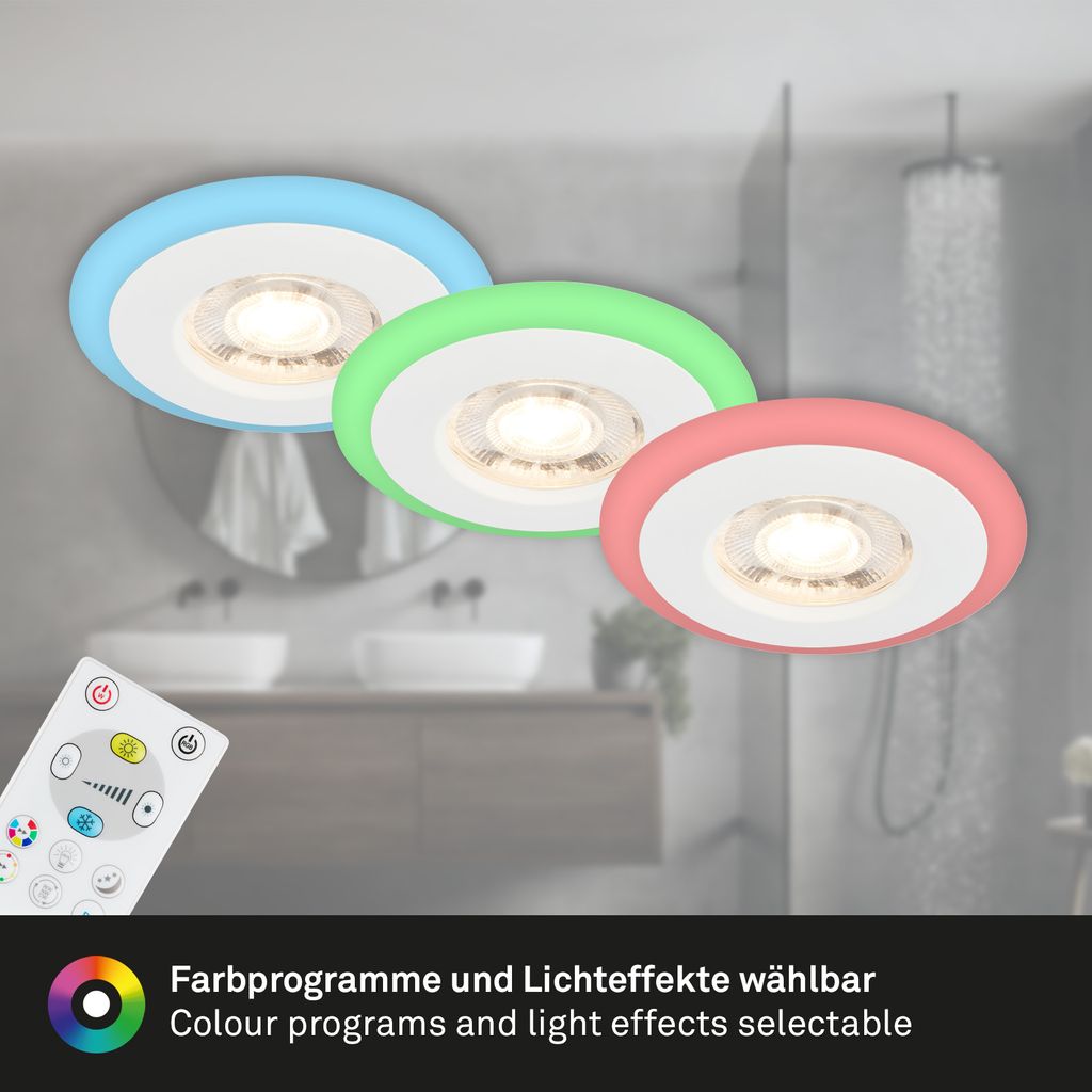 LED Einbauleuchten CCT RGB-Lichtring Fernbedienung dimmbar IP44 weiß Briloner 5