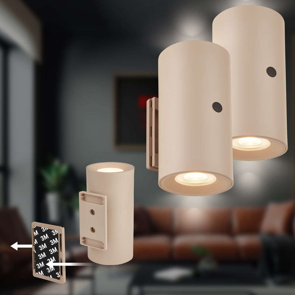 Isy Wandlampe - 2W, 140lm, Akku, LED, Touch, Dimmbar, 2er Set, Beige