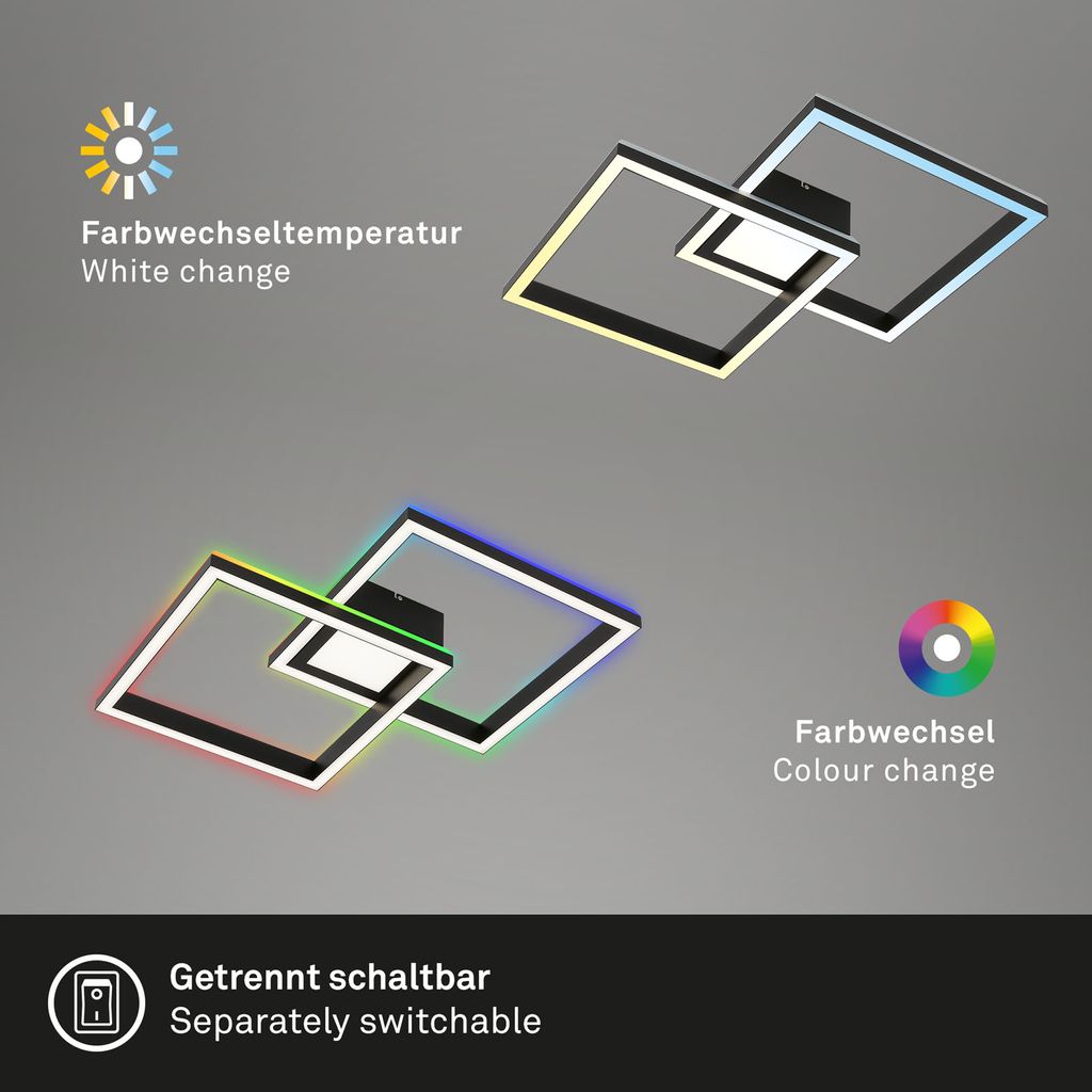 RGB CCT LED Deckenleuchte, 59,7 cm, LED-Platine, 44 W, 4400 lm, schwarz