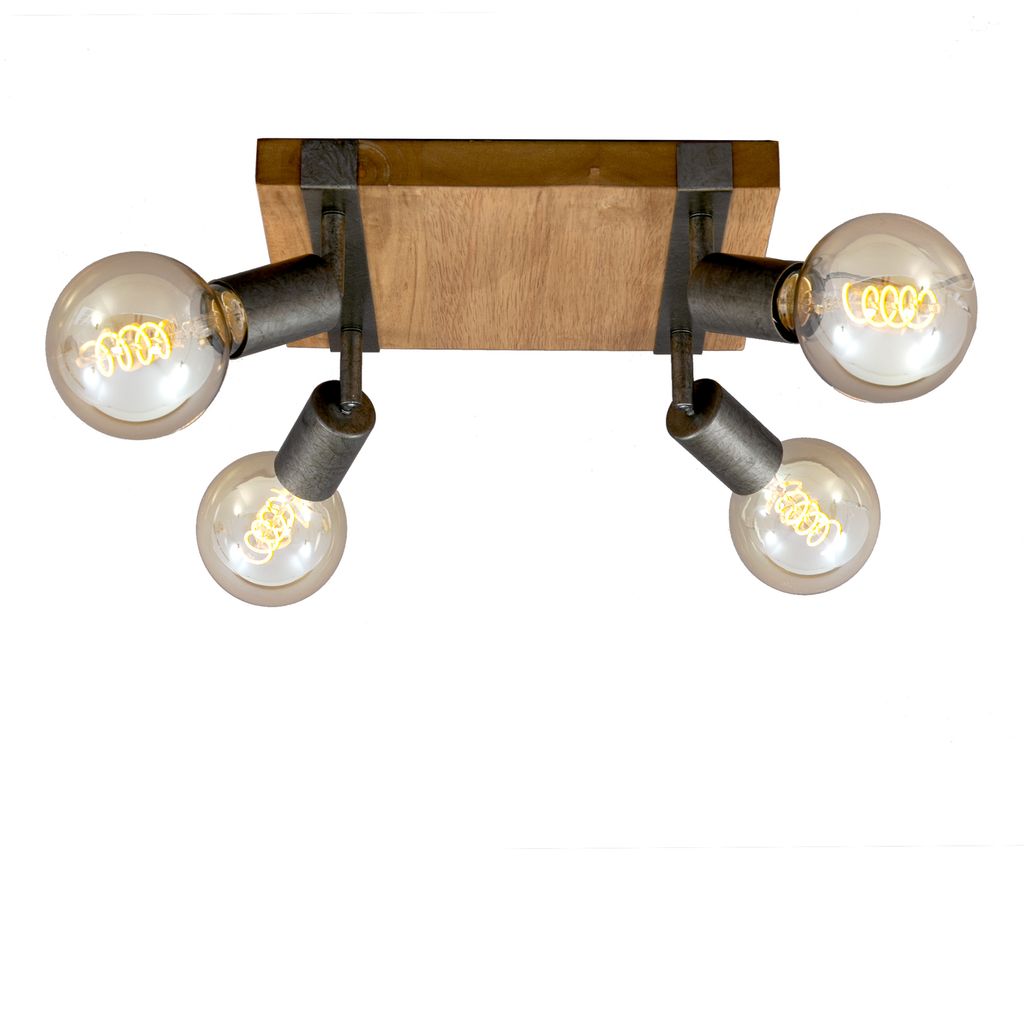 Spotleuchte dreh- und schwenkbar 4x E27 Metall-Holz Gunmetal Briloner 3