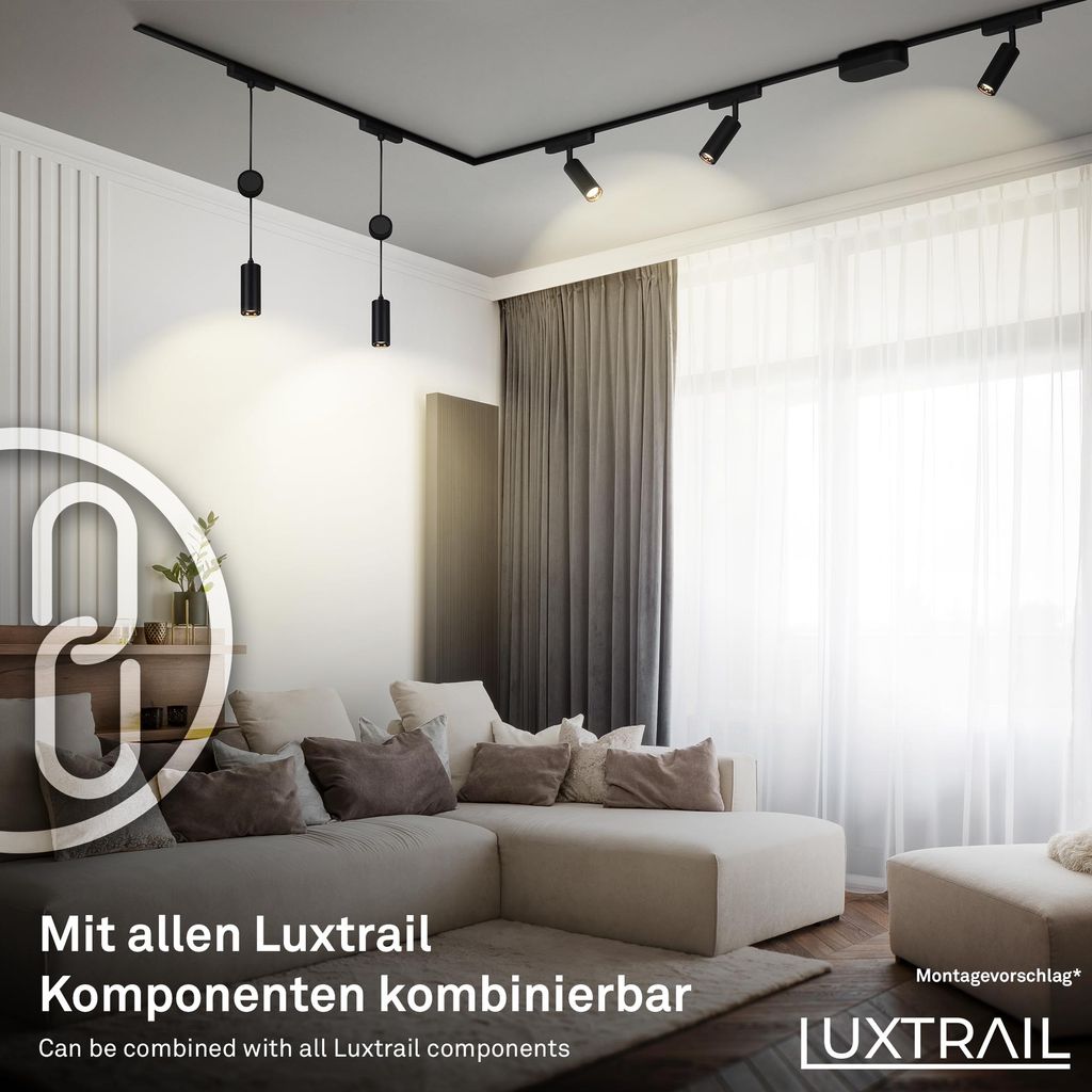 Briloner Luxtrail Schienensystem. Komplettset. 6x LED Spots. 2x LED Pendel. Schwenkbar. Höhenverstellbar. Schwarz. 4 m 4