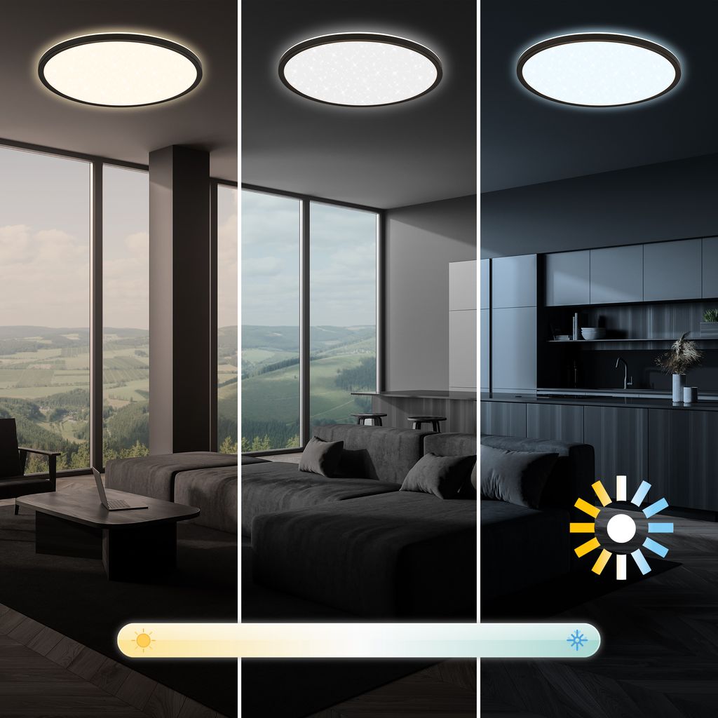 Slim LED Panel Ø37,5 cm - 22W, 3000lm, Fernbedienung, Dimmbar, Schwarz