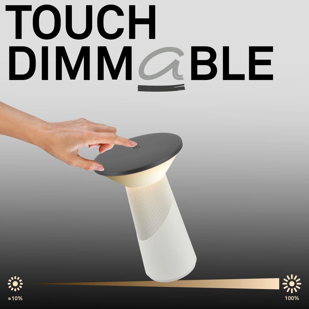 Pilia Table Lamp - 2.6W, 200lm, LED, Cordless, Dimmable, Touch, Light Grey