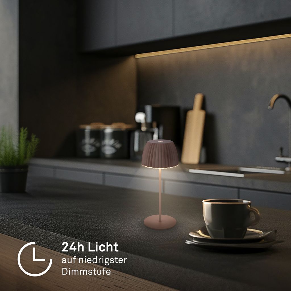 Akku-Tischleuchte Riffle Mini - 20 cm, 1,5W, 150lm, LED, Dimmbar, Touch, braun