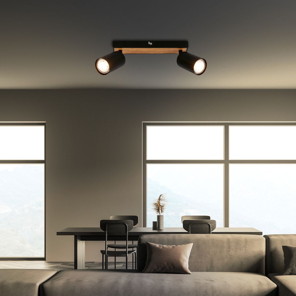 Deckenstrahler Deckenleuchte Deckenlampe Schlafzimmer Schwenkbar 2-flammig Holz 5