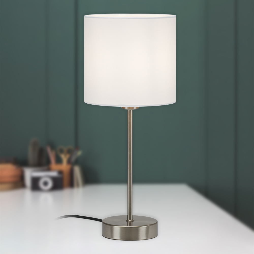 Tischleuchte Inkl. Ein und Ausschalter E14 25 W weiß Metall-Stoff Briloner 1