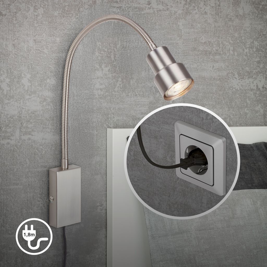 LED Wandleuchte Bettleuchte GU10 Touchschalter Flexarm 3000K Metall Briloner 6