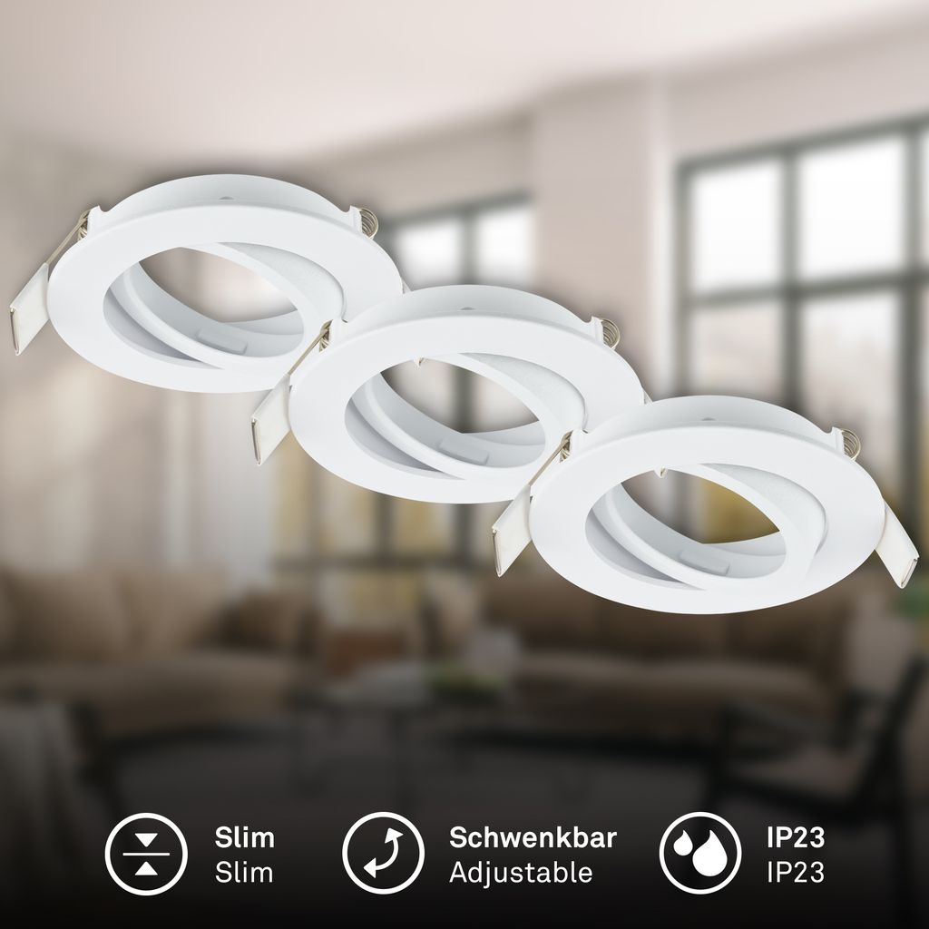 3er Set LED Einbaustrahler LED Einbauleuchten Spots Flach Schwenkbar GU10 1