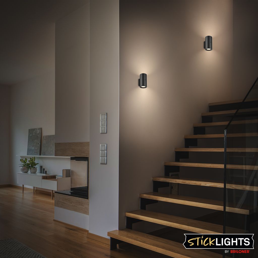 Isy Wandlampe - 2W, 140lm, Akku, LED, Touch, Dimmbar, 2er Set, Schwarz