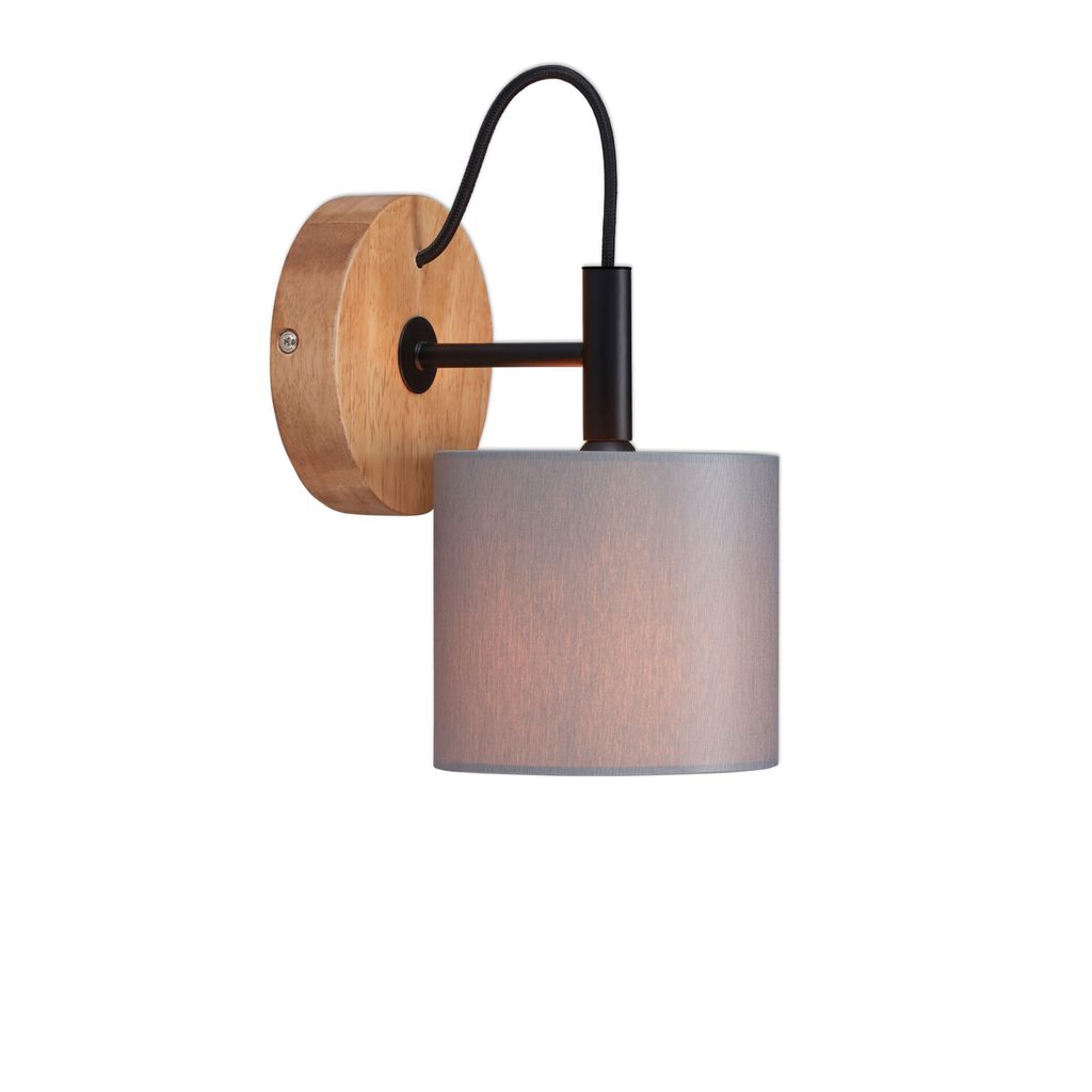 Wandleuchte Wandspot vintage 1xE14 25W Stoffschirm grau Holzbasis Briloner 3