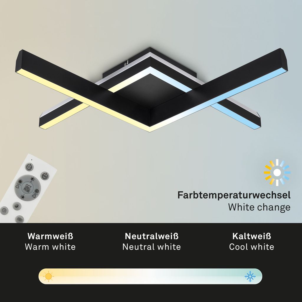 RGB CCT LED ceiling light, 64.5 cm, LED board, 20 W, 1800 lm, black