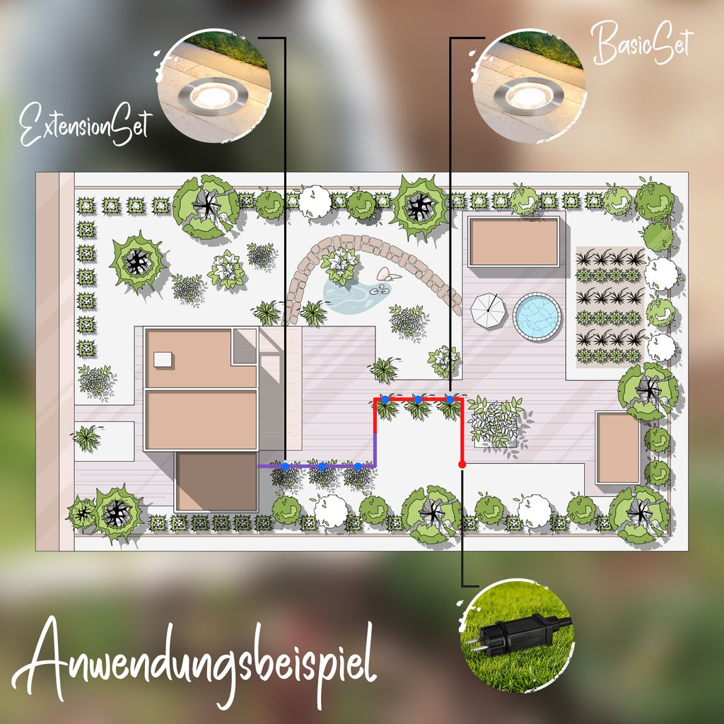 CONNECT TO SHINE Erweiterungsset Kebony mit 3er Set LED Bodeneinbaustrahler. IP67 9