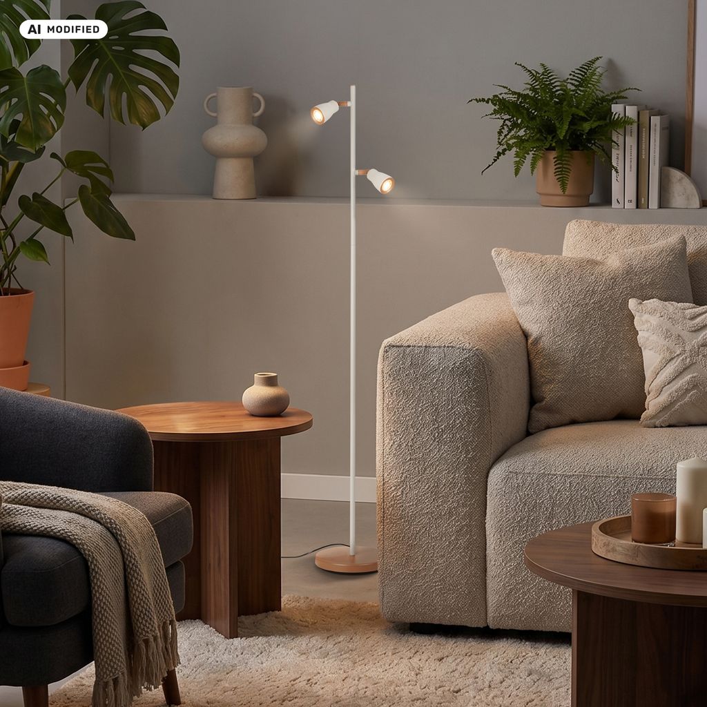 Riff Stehlampe 141,5 cm - Schwenkbar, Schalter, LED, Warmweiß, Warm Grey-Coffee
