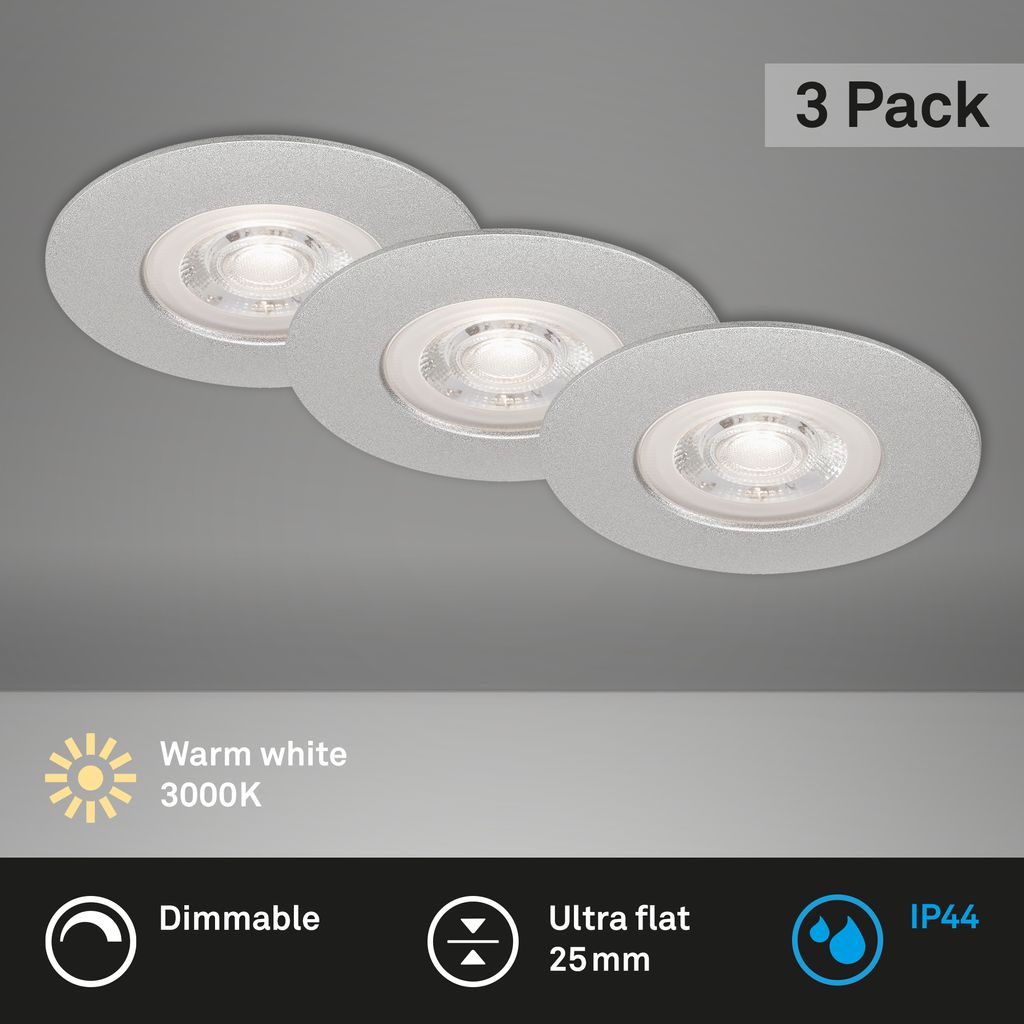 LED Einbauleuchten Dimmbar 3er Set IP44 5 W silber Kunststoff Briloner 1